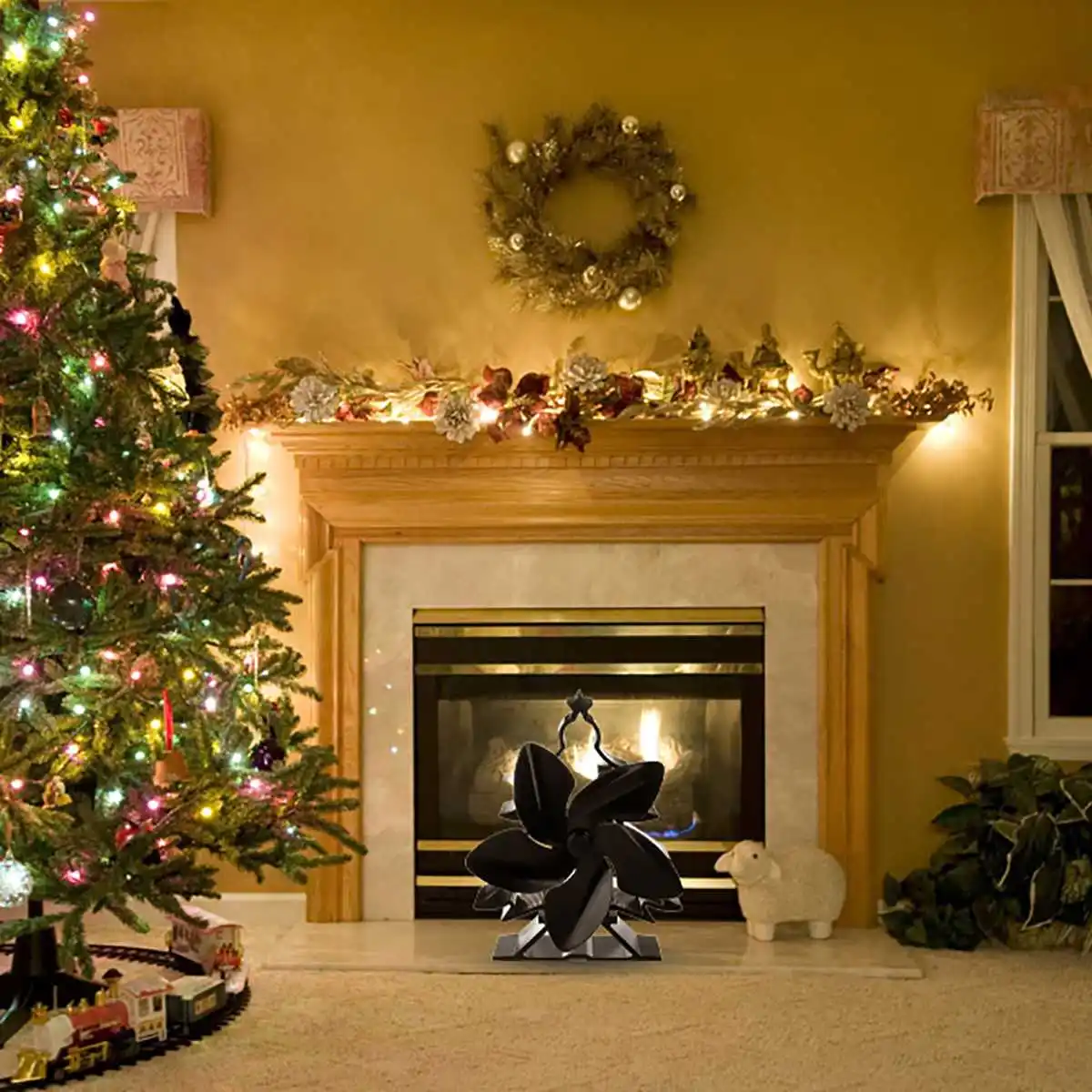 Камин с тепловым питанием komin Рождественская елка в форме 5 лопастей вентилятор для плиты домашний эффективный экологичный вентилятор для