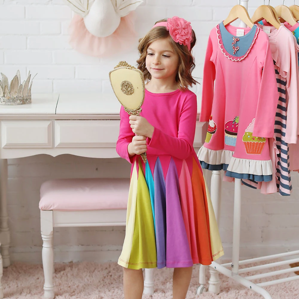 WARMSHOP Summer Dresses for Girls Kids 2 PC Rainbow Printing Paillette O-Neck T Shirt+Tulle Princess Party Dress Clothes