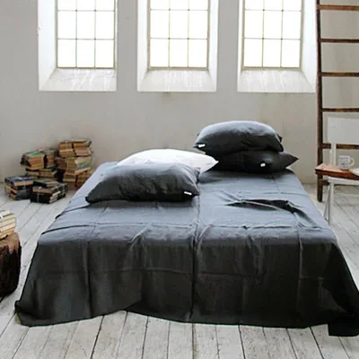 dark grey Комплект постельного белья из 4 предметов, лен(1 пододеяльник, 1 простыня, 2 наволочки - Цвет: dark grey