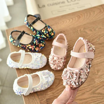 

Size 21-30 Toddler Girl Shoes Spring Autumn Children Flats Bling Sequins Princess Shoes Cute Bow Tie Girls Shoes