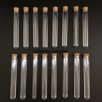 

50pcs 12x100mm Clear Plastic test tubes with corks Plastic laboratory test round tube plug lab Transparent plastic tubes vial