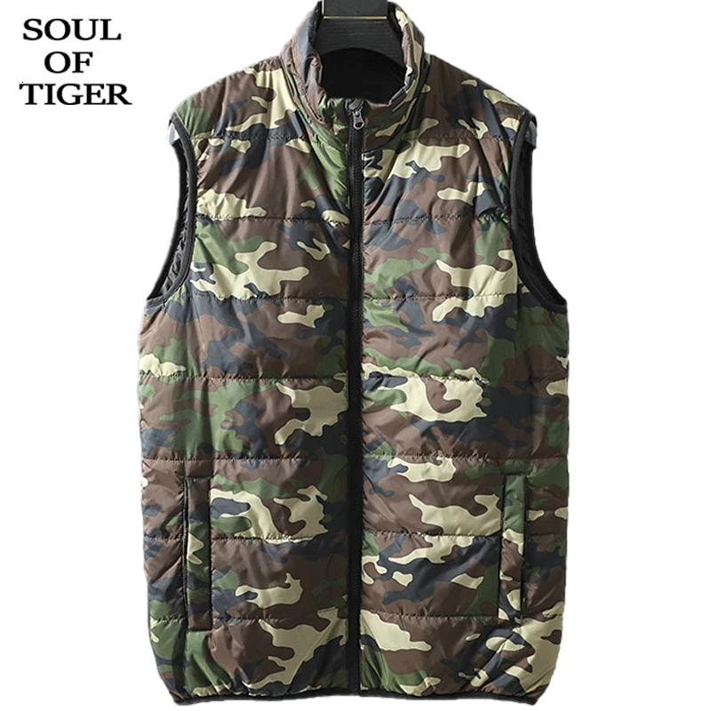 SOUL OF TIGER, новинка, зимний модный стиль, мужские повседневные Безразмерные жилеты, мужские камуфляжные жилеты, хлопковое Стеганое пальто на молнии