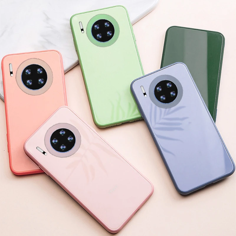 Жидкое мороженое чистый цвет Macarons закаленное стекло силиконовый чехол для Huawei Mate