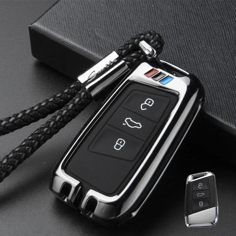 Автомобильный ключ чехол fob для vw Защитные чехлы для сидений, сшитые специально для volkswagen Polo Golf 7 GTI Passat MK7 Skoda Octavia Combi A7 B8 CC SEAT Leon Ibiza CUPTRA - Название цвета: B black rope set
