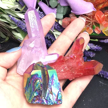 

3pcs Aura Quartz Crystal Cluster Angel Aura Natural Quartz Crystal Druzy Geode Specimen Minerals Reiki Healing Chakra
