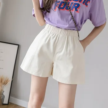 

Elastic High Waist Shorts Women for Summer New Loose Cotton Wide Leg Pants Solid Thin Casual Black Boot Pants Calzones Mujer