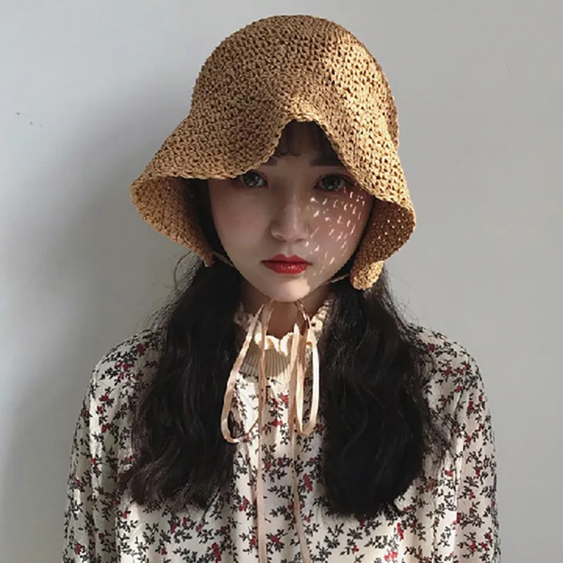 EFINNY летняя плетеная солома складываемые солнечные шляпы для отдыха на море модные повседневные шнурки шляпы для женщин 2019