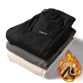 

Fashion Men Trousers Winter Velvet Male Pants Elastic Waist Black Khaki Gray M-4XL Casual Pants Men