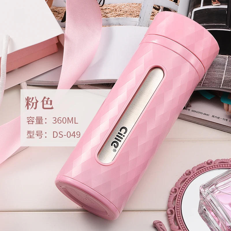 Gym Bottle Thermos Vacuum Flask Filter Insulated Bottle Thermal Cup Coffee Mug Water Bottle Borraccia Office Home Thermo EE5BW - Color: Pink