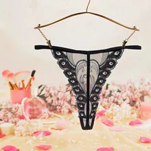 

Middle-Rise Lace Panties Women Transparent Mesh Embroideric T-Back Female Thin Belt Bandage G String Thong Underwear