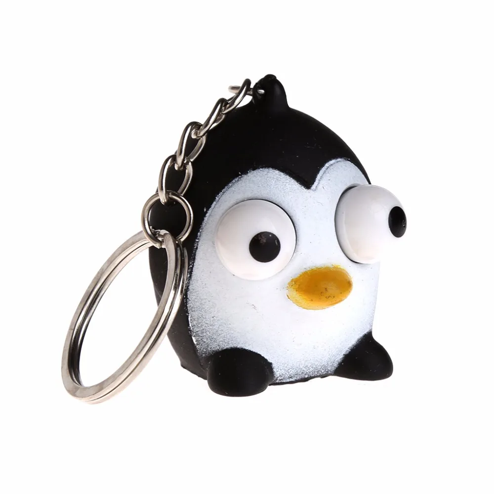 Милый мультфильм брелок большие движущиеся глаза Пингвин кулон из нержавеющей стали Кольца Игрушка-ключ