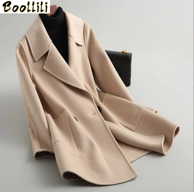 

Boollili New Autumn Winter Elegant Wool Coat Female 2020 Korean Casual Slim Double Breasted Ladies Jacket Coat Women