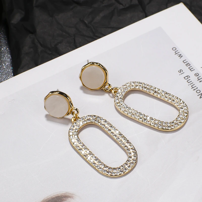 

Fashion Jewelry Simple Geometric Crystal Earrings New Design Luxury Hollow Square Full Crystal Drop Earrings For Woman Gift