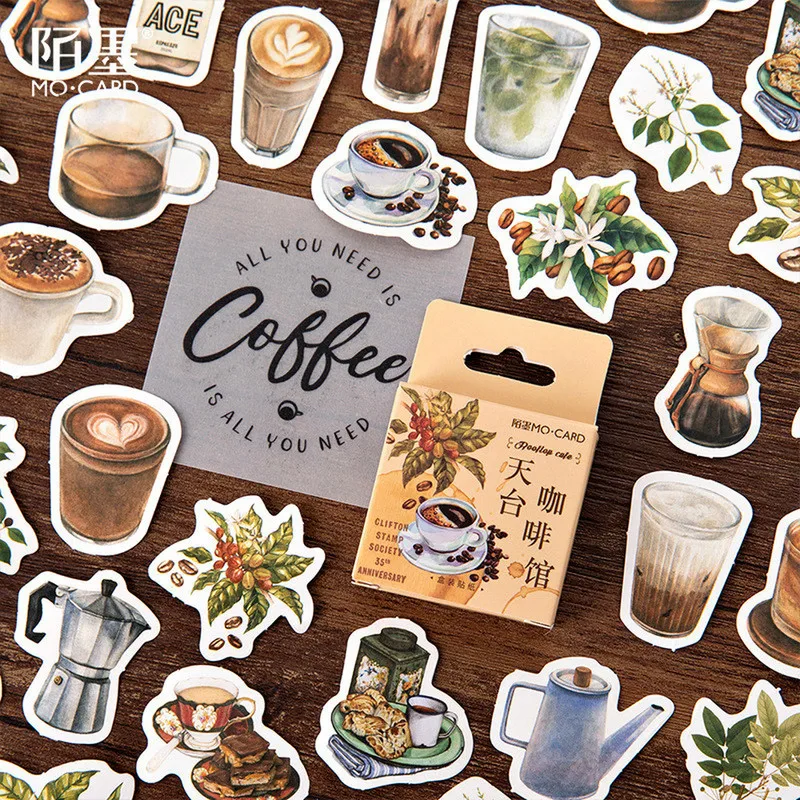1 Box Cute Stationery Stickers Scrapbooking Diary Kawaii Coffee Plant Stickers Diy Vintage Decorative Stickers School Supplies