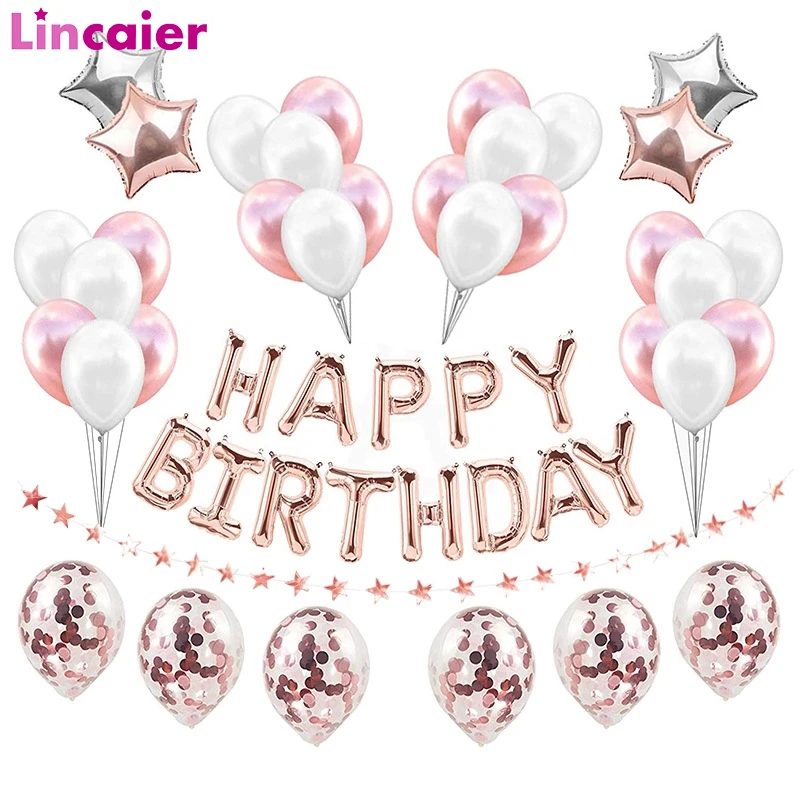 

36pcs Rose Gold Happy Birthday Party Decorations Kids Balloons Set Number Foil Helium Ballon Latex Air Baloon 1st 18 30