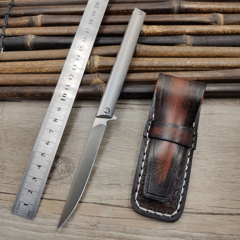 M390 Высококачественная ручка из порошковой стали, шариковый подшипник для кемпинга, для повседневного использования, маленький складной нож с подарочной коробкой, кожаный чехол