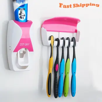 

Automatic Toothpaste Dispenser Dust-proof Toothbrush Holder Wall Mount Stand Bathroom Accessories Set Toothpaste Squeezers Tooth