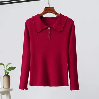 

Autumn Lapel Long Sleeve Women's Sweater Solid Color Korean Style Knitted Female Pullover Bottoming Jumpers1