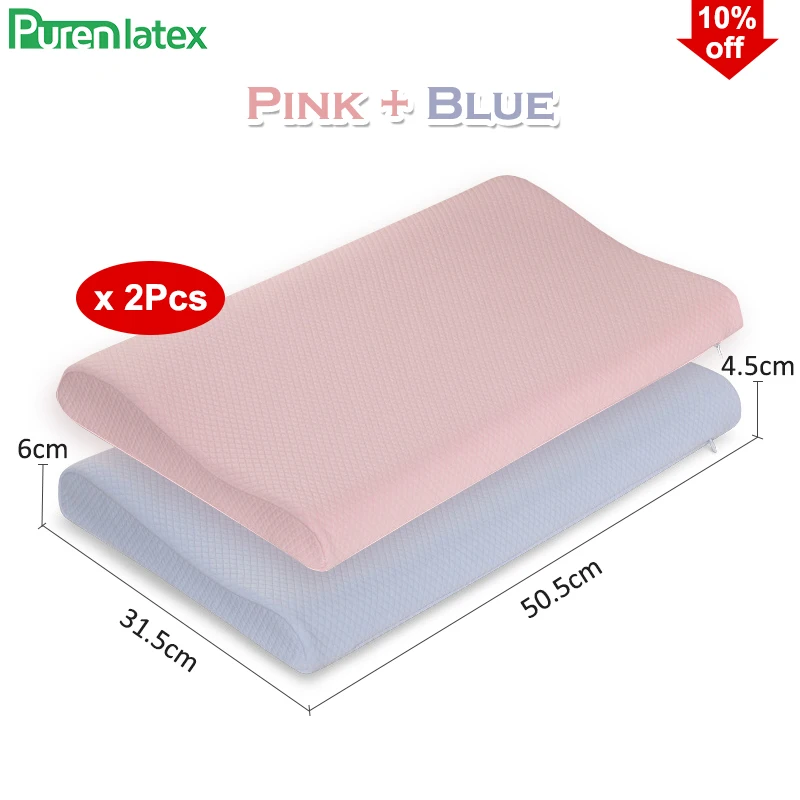 Purenlatex Подушка для сна для малышей ортопедическая Ортопедическая подушка для шеи с эффектом памяти для детей возрастом от 3 до 10 лет - Цвет: BluePinkSet
