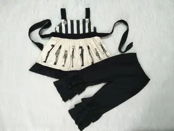 

Yawoo baby girls fall strap belt tunic ruffle pants black color Halloween toddler kids boutique 2pcs outfits clothing sets