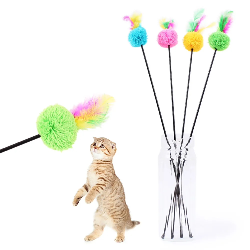 Cat Charmer Wand Kitten Cat Teaser Interactive Toy Rod with Bell and Feather Cat Teaser Interactive Toy Rod Dropship#9570