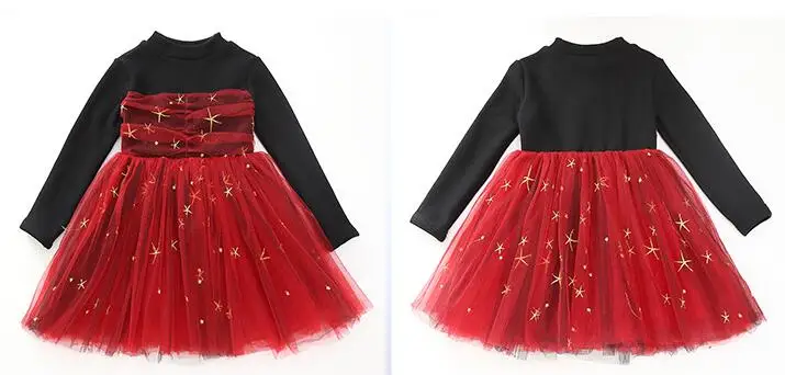 Розничная ; Новинка года; Детские плотные флисовые платья с красными звездами; Рождественская одежда принцессы для девочек; От 4 до 8 лет