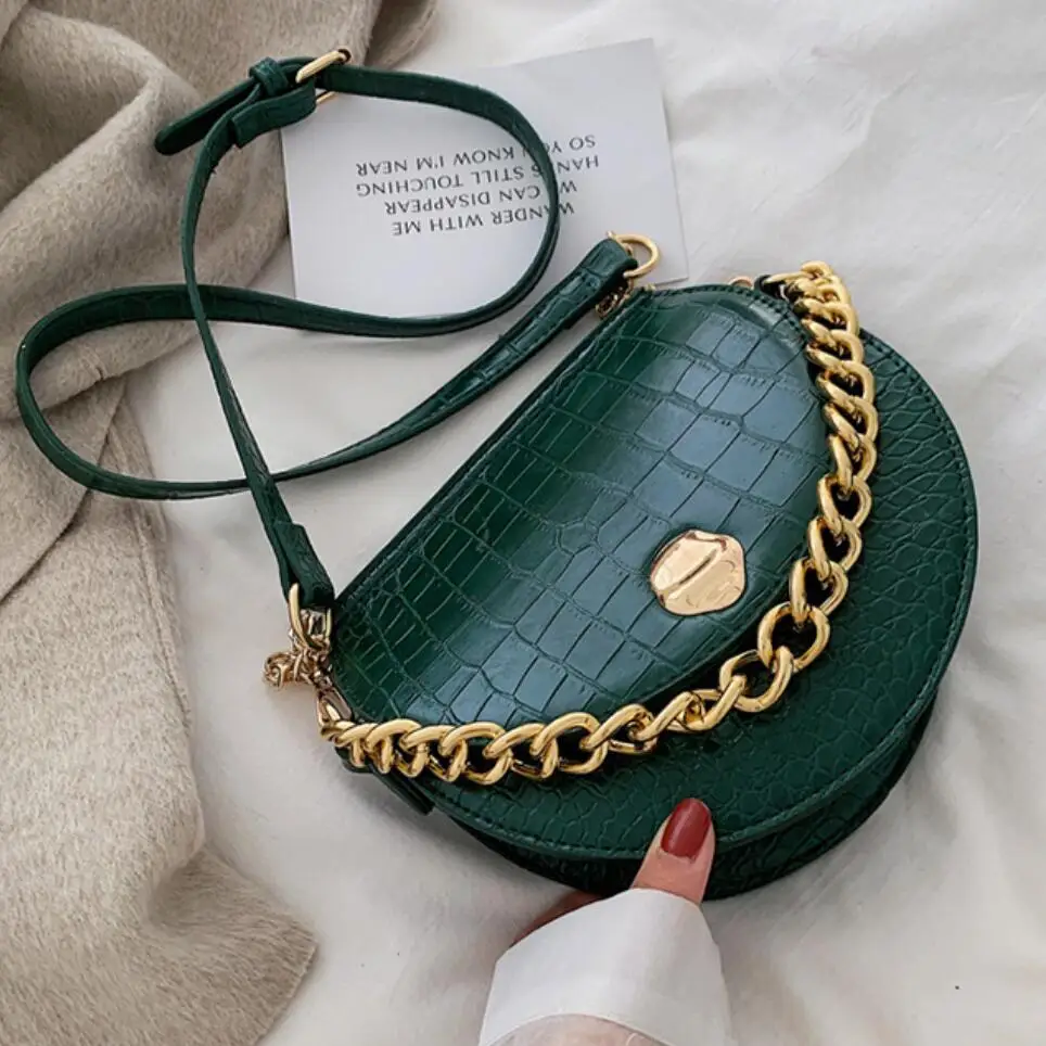 

Luxury Brand Crocodile pattern Saddle bag 2019 New Quality PU Leather Women's Designer Handbag Chain Tote Shoulder Messenger Bag
