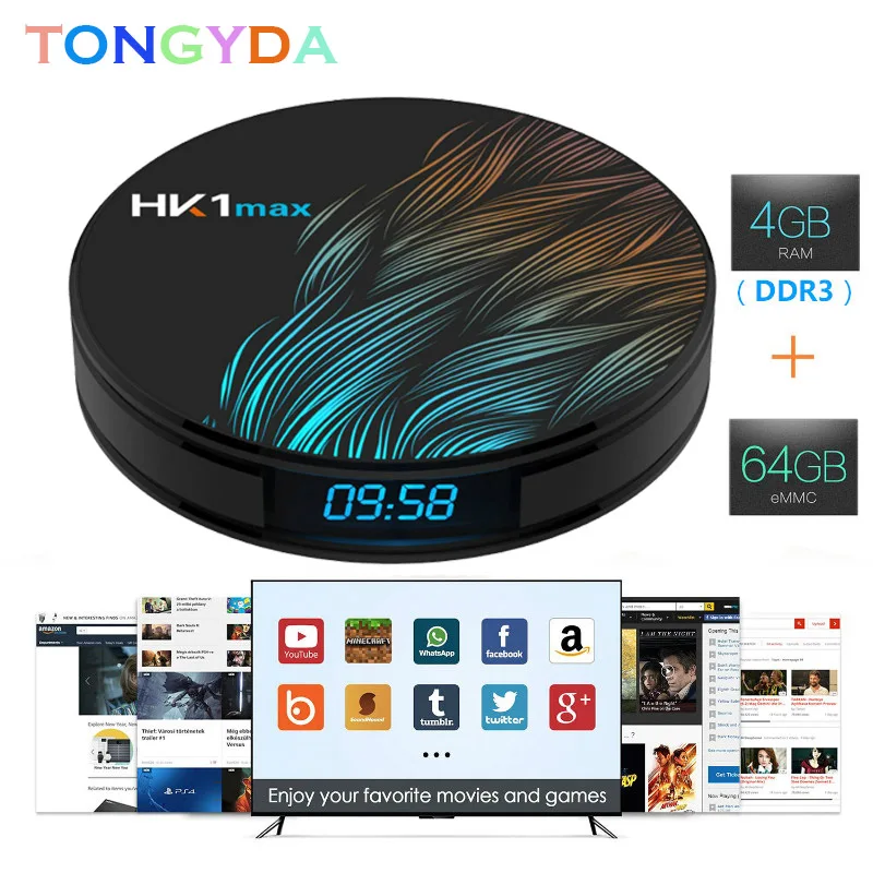 

HK1MAX Android 9.0 Smart tv box 2.4G/5G Wifi BT 4.0 RK Quad Core 4K 1080P Full HD hk1 max Smart Set-Top Box Netflix KD Player