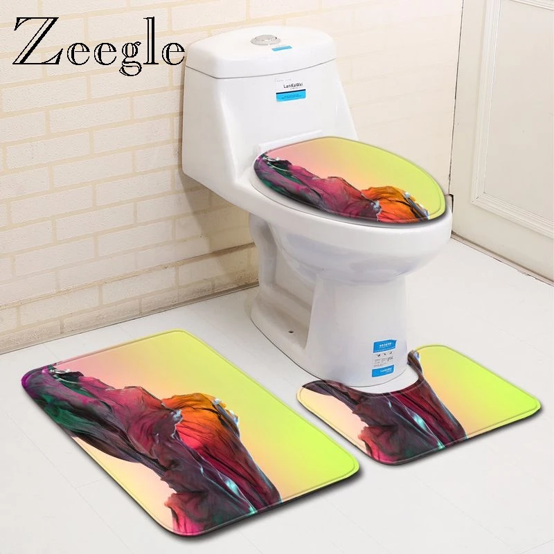 Zeegle красочный Коврик для душа, коврик для туалетной двери, коврик для ванной комнаты, набор ковриков на пьедестал, крышка для унитаза, u-образный коврик, набор ковриков из полиэстера