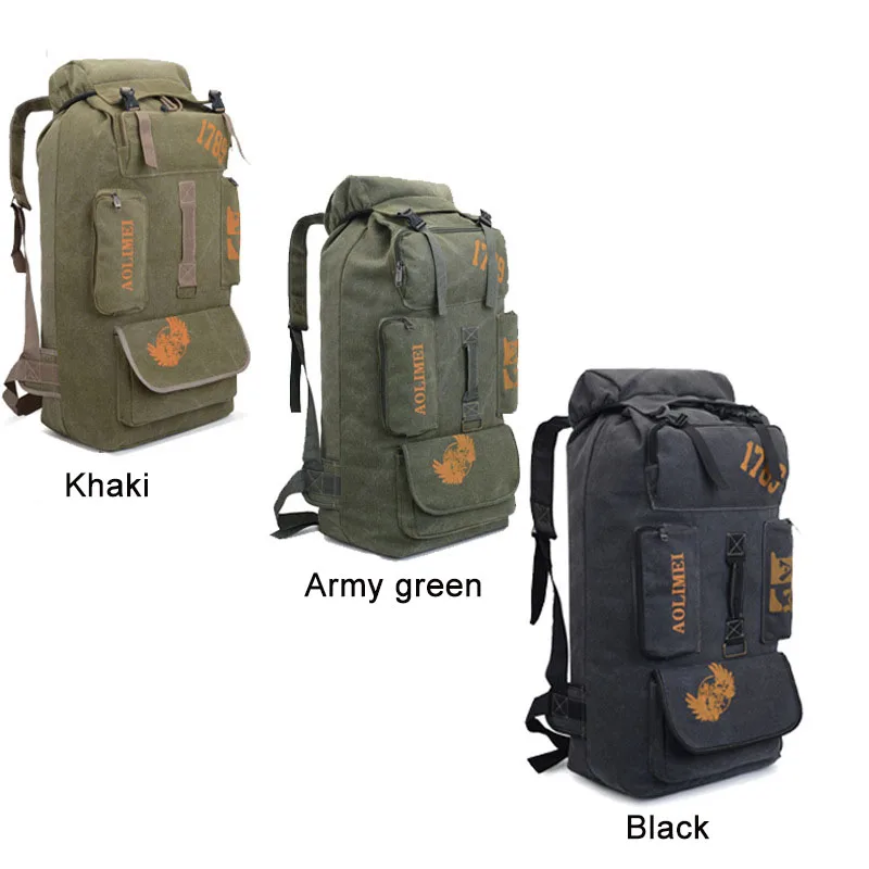 100L Best Budget Hiking Wear-Resisting Comfortable Backpack Canvas Outdoor for 3 Days Hike