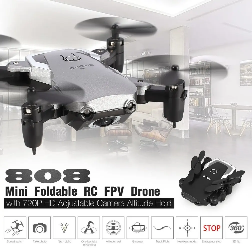 808 мини-Дрон с камерой HD 720 МП/P регулируемая камера в режиме реального времени высота удержания Карманный складной FPV RC Дрон