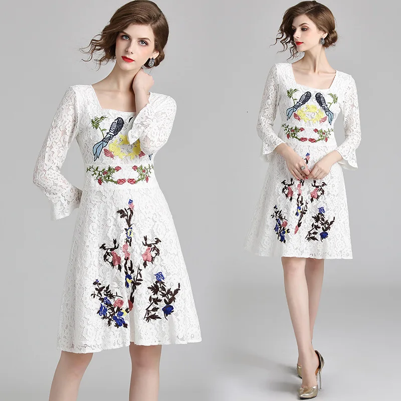 

BacklakeGirls Embroidered Lace White Cocktail Dress Three Quarter Sleeves Zipper Back Mini Vestidos De Cocktail Elegantes 2020