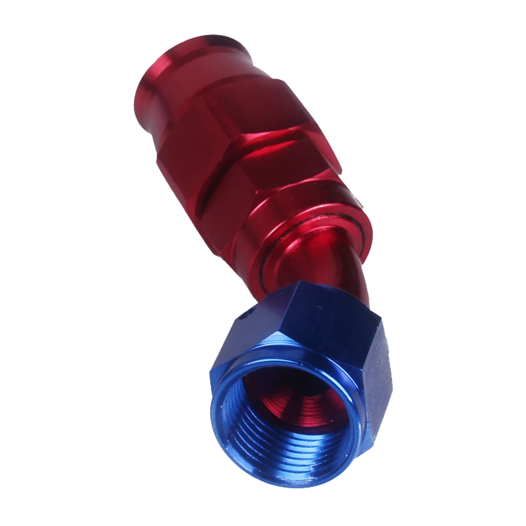 AN 8 45 Degree Swivel Oil Fuel Hose End Fitting Adapter Aluminum red/blue anodized