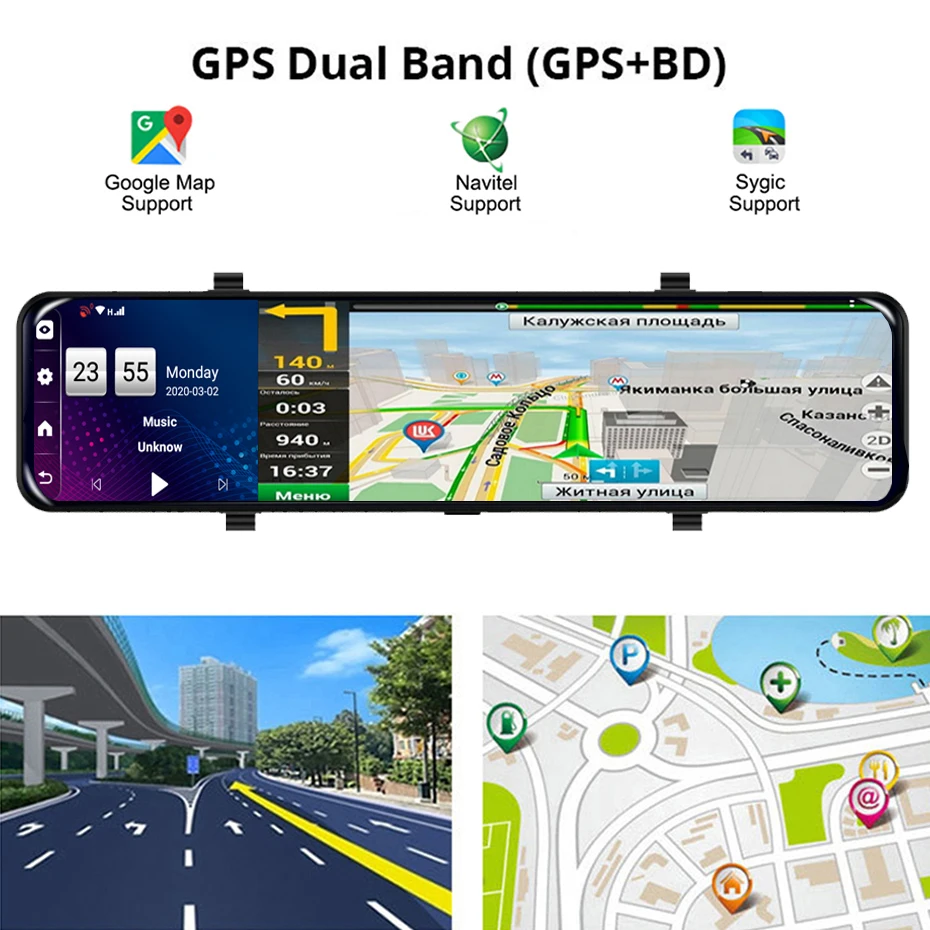 Автомобильный видеорегистратор Bluavido 12 дюймов Android 8 1 двойной объектив 1080P WiFi GPS