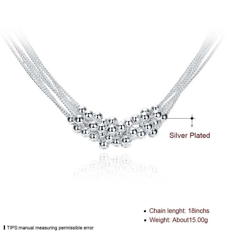 925 Sterling Silver Small Smooth Bead Ball Grapes Necklace 18 Inches Chain Woman Wedding Engagement Fashion Jewelry for women necklace
