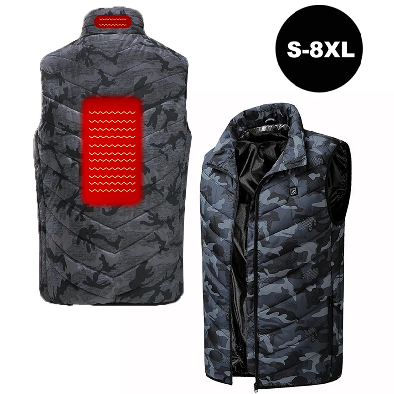 S-8XL USB Electric Heated Vest Hot Sale Intelligent Heating Waistcoat Thermal Warm Clothing Outdoor Camping Hiking Heated Jacket