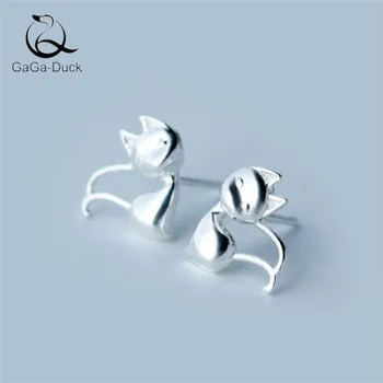 

925 Sterling Silver Fashion Jewelry Cute Animal Simple Sweet Cat Popular Women Personality Stud Earrings E92