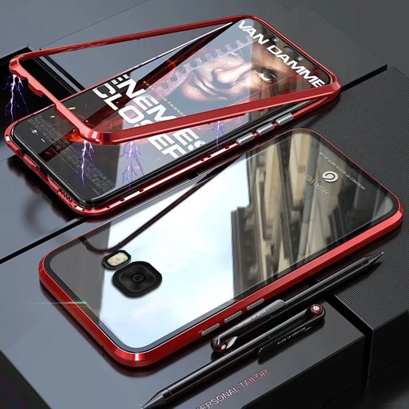 red Чехол YonLinTan Coque для Samusng Galaxy C7 C9 Pro C7Pro C9Pro, Металлическая магнитная рамка, жесткие чехлы для телефона из закаленного стекла - Цвет: red