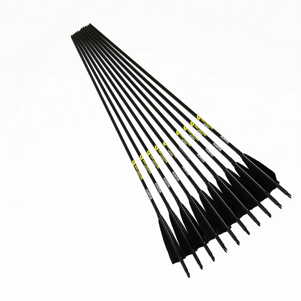 

12pcs Archery Carbon Arrows Spine300 340 400 500 600 ID6.2mm 4"Turkey Fletching Feather 100gr Target Point For Traditional Bow
