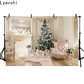 

Lyavshi Merry Christmas Christmas tree and fireplace candle gift background decoration photo studio photography background