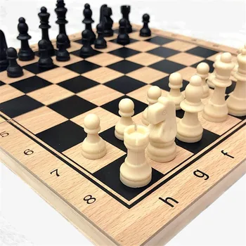 

Hot sale large size 3-in-1 function High Quality Wooden International Chess checkers Set Board Game Foldable Portable Kids Gift