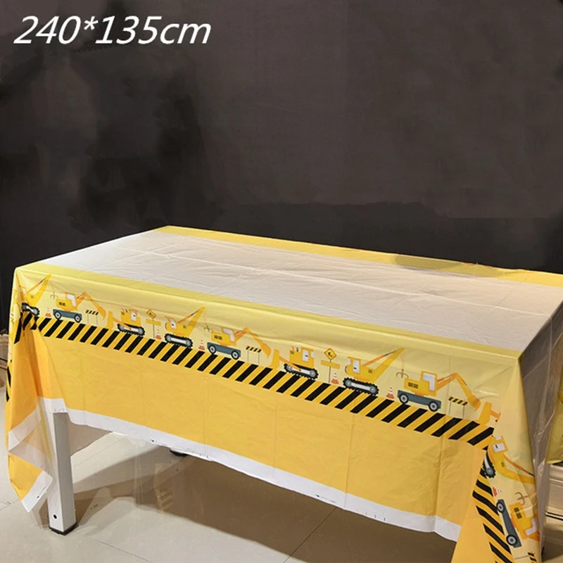 Mantel desechable de dibujos animados para niños, cubierta de mesa de 135x240cm para vehículos de construcción, suministros para fiesta de cumpleaños, 1 Uds.