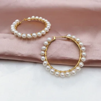

Oversize Pearl Hoop Earrings For Women Girls Unique Twisted Big Earrings Circle Earring Brinco Statement Fine Jewelry