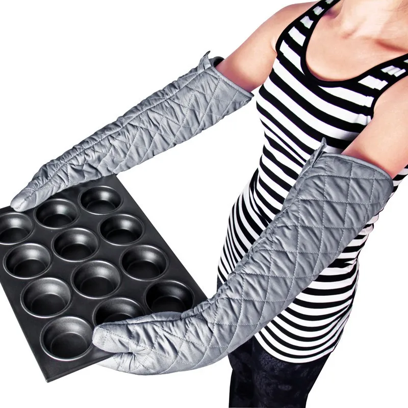 58cm Non-Slip Microwave Oven Gloves Creative Long Mitt Kitchen Glove for BBQ Heat-Resistant Cotton Cooking Barbecue Baking Tools