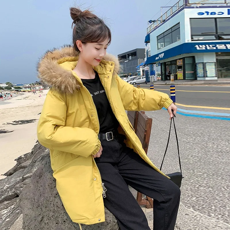 

Photo Shoot 19 Winter New Style down Jacket Students Mid-length Large Fur Collar Hooded Korean-style Loose Thick BF Cotton Overc