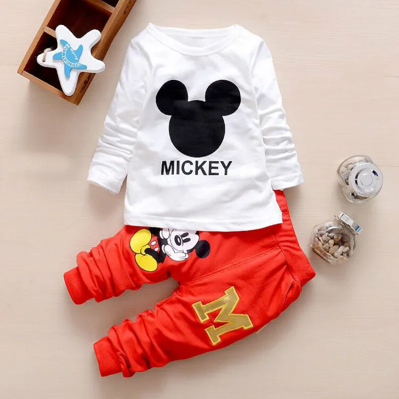Kids Baby Boys Girls Cartoon Mickey Mouse Hooded Coat T-shirt Pants 3pcs Set 