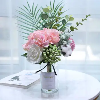 

1Pc Artificial Flower Bunch Platic Rose Bouquet for Wedding Decoration Home Bouquet without Vase (Colorful)