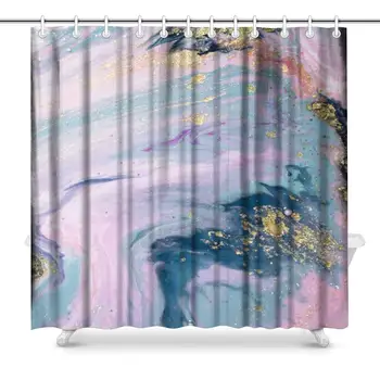 

Luxury Pastel Colors Marble Stone House Decor Shower Curtain for Bathroom, Decorative Fabric Bath Curtain Set with Rings,