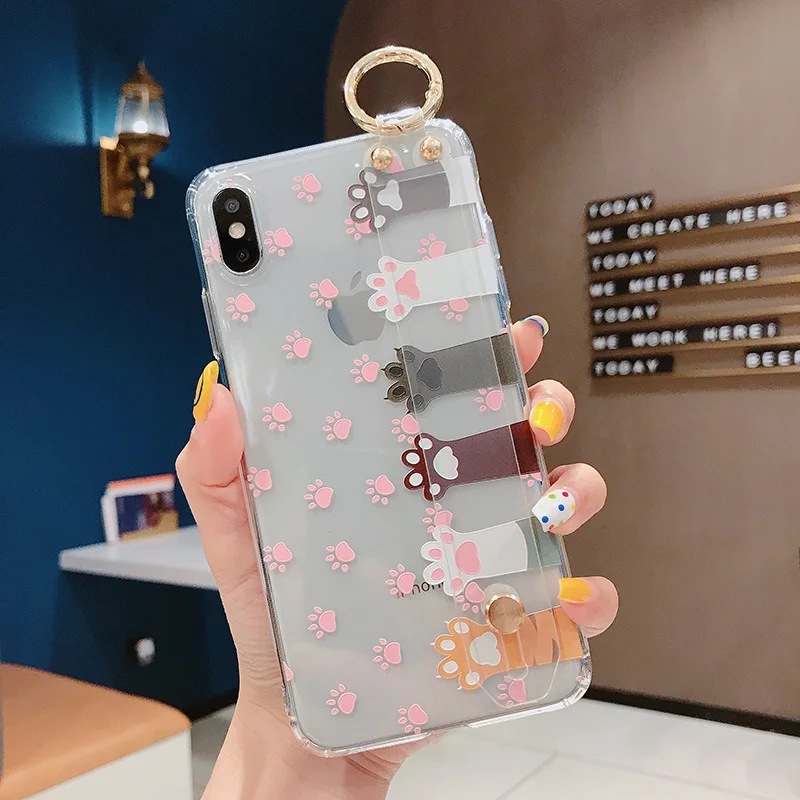 

2019 for iPhone 7 8 plus 7 6 6s plus Printed Case with Ring Holder for iPhone X XS XR XS MAX Transparent Case with Wrist Strap