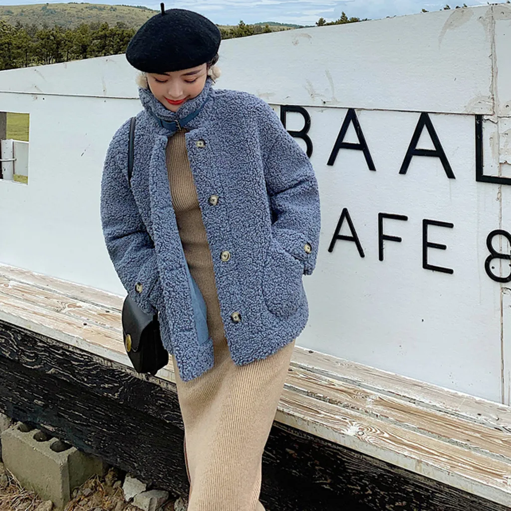 Модное женское пальто, свободное винтажное пальто, куртка с карманами, осенне-зимняя теплая мягкая верхняя одежда на молнии с воротником-стойкой, nep bontjas# y4